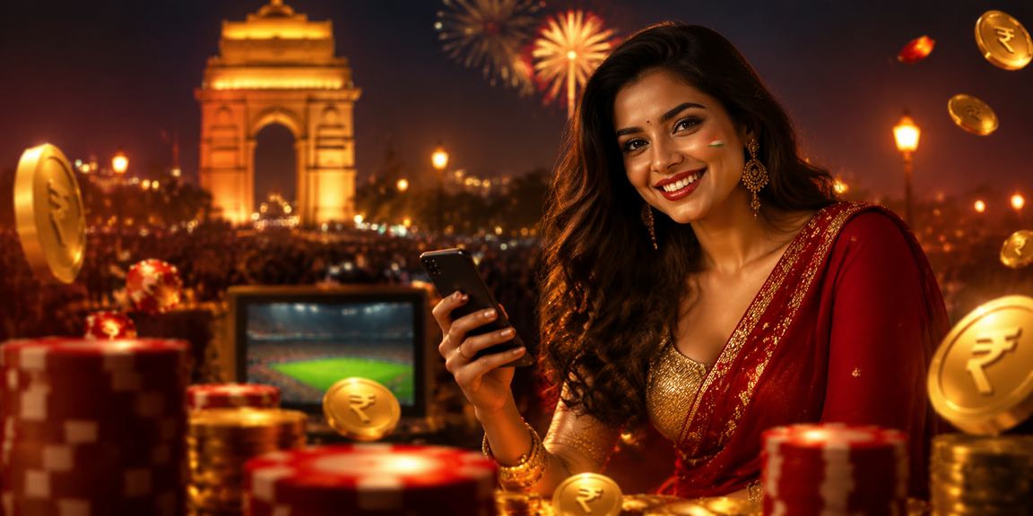 View of India Gate with mobile betting display